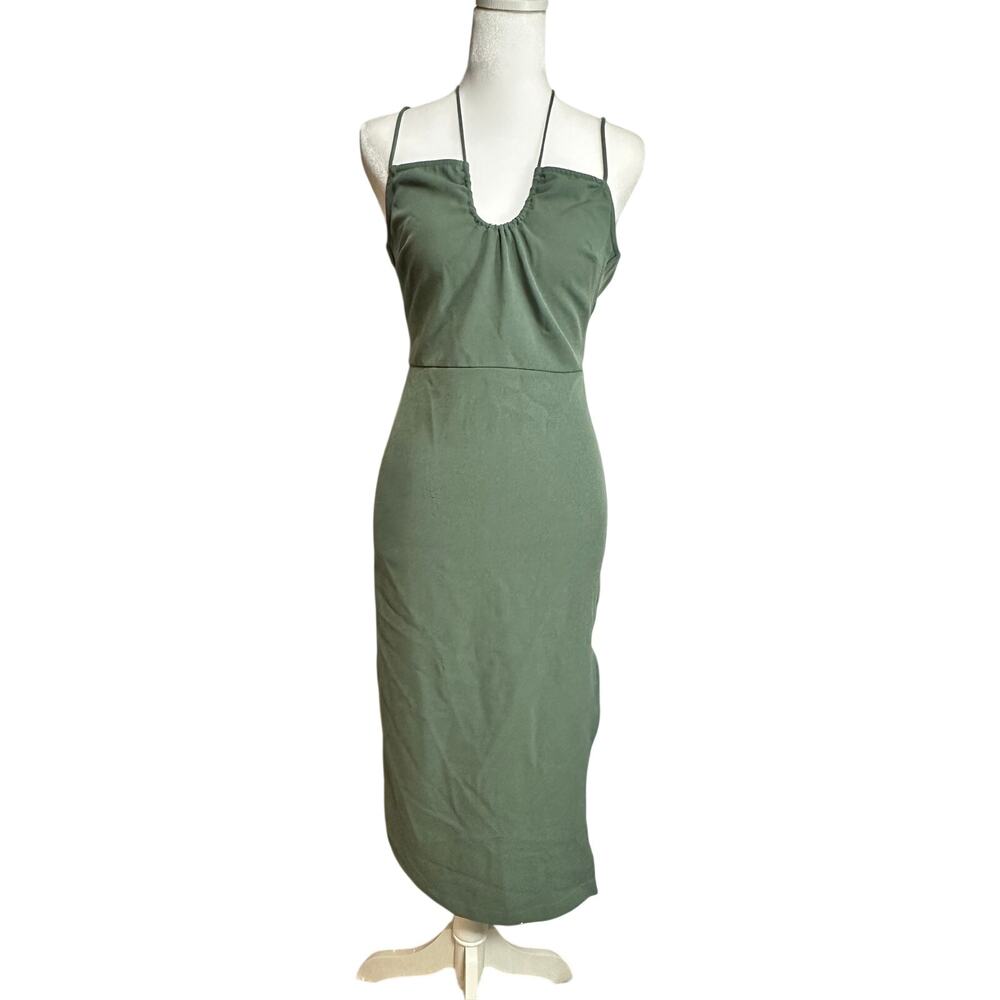 Sage green halter neck maxi dress